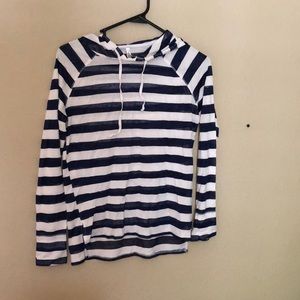 Long sleeve Navy and white striped shirt